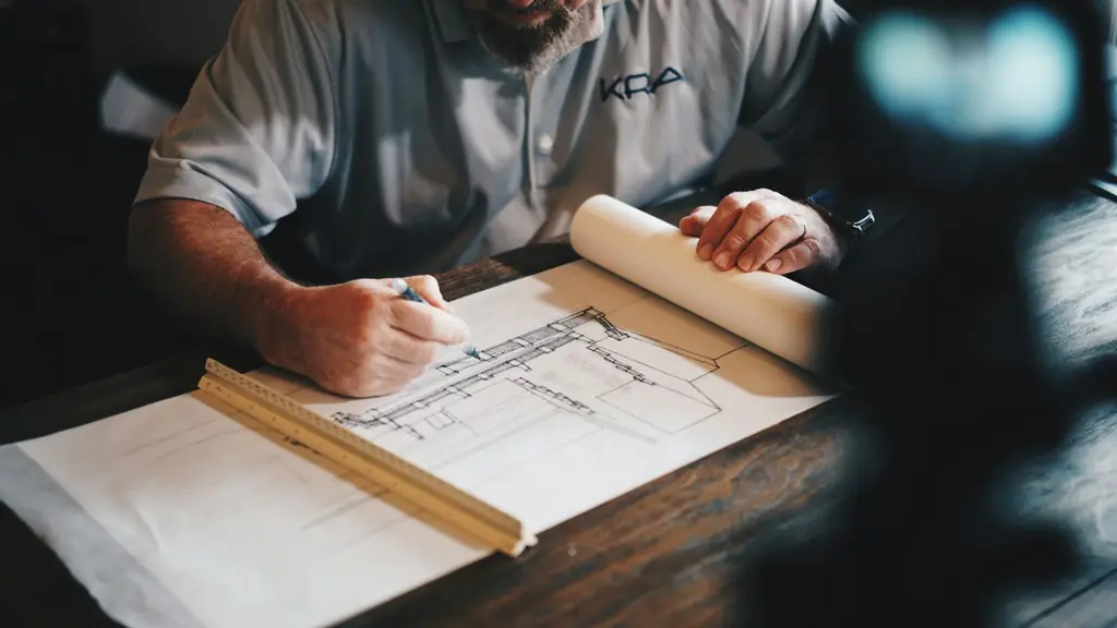 Designer drawing a detail with a pencil and scale rule